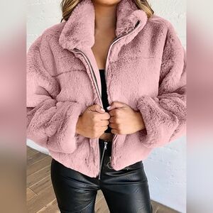 So Lovrie Plush Teddy Jacket in Dusty Pink